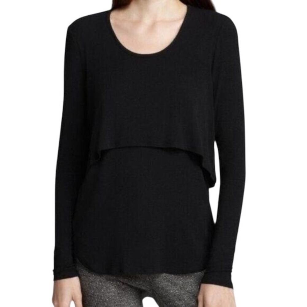 Theory Chevak Ribbed Layered‎ Long Sleeve Tee Black Women’s Size Small